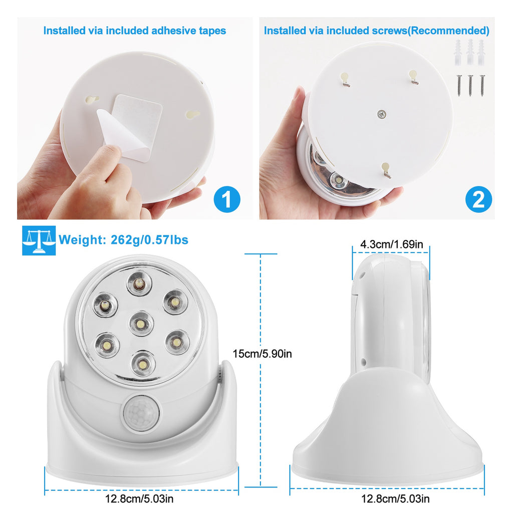 1Pc Wireless LED Spotlight Night Lamp 360 Degree Rotatable With 90 Degree Motion Sensor Battery Operated With 23ft Sensing Range For Closet Bathroom