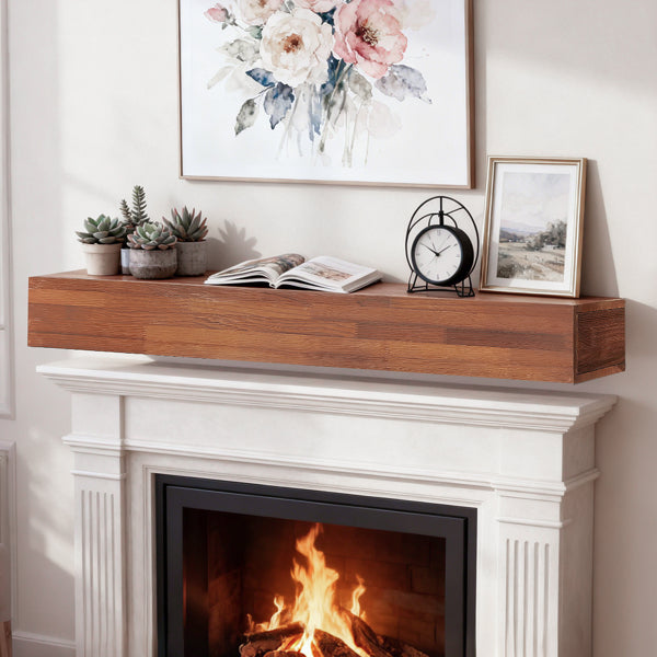 rustic wood fireplace mantel