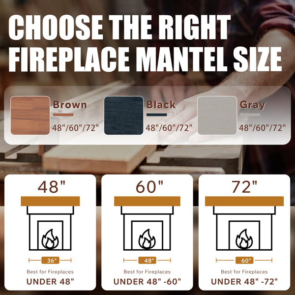 60" Rustic Wood Fireplace Mantel,Wall-Mounted &amp; Floating Shelf For Home Decor