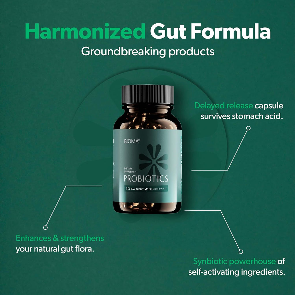 BIOMA Probiotic Gut Support - Vegan, Gluten Free, 60 Caps - Clearance Sale