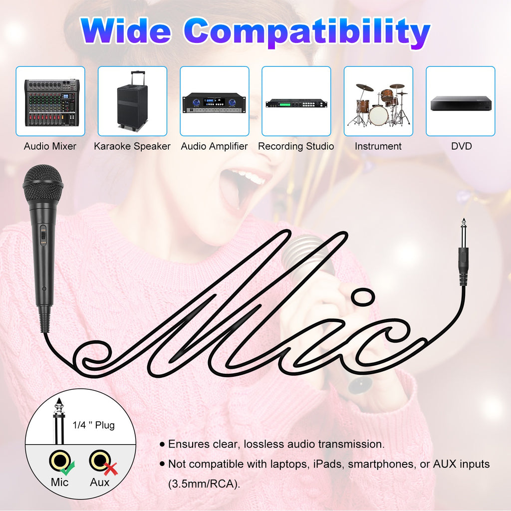 1Pc Handheld Wired Microphone Cardioid Dynamic Vocal Mic With On Off Button 13ft Cable 6.35 Mm Jack For Speaker Karaoke Ampilifier Mixer Professional Studio Live Performance