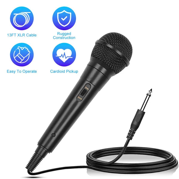 Handheld Wired Microphone Cardioid Dynamic Vocal Mic With On Off 13ft Cable 6.35 Mm Jack For Speaker Karaoke Ampilifier Mixer Professional Studio & Live Performance