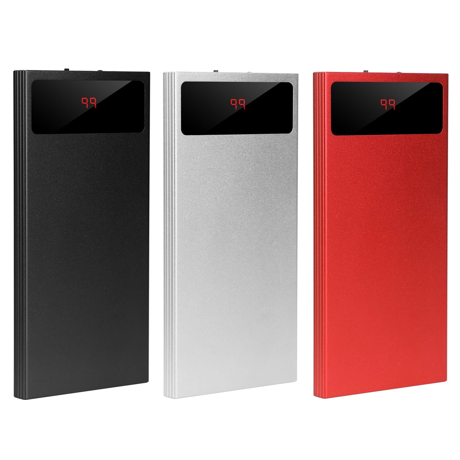 1Pc 20000mAh Power Bank Ultra-thin Phone Charger Dual USB Port Flashlight Battery Remain Display
