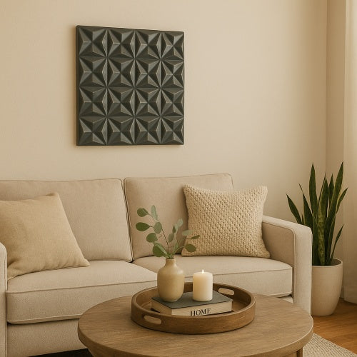Black Square Shape Handcrafted MDF Wall Decor  Elegant Home Accent
