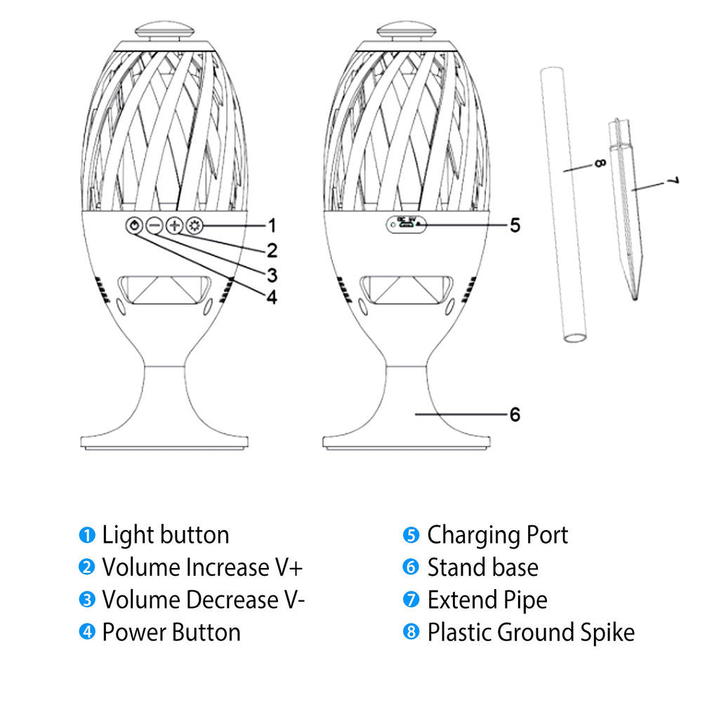 1Pc LED Flame Speakers Torch Wireless Speaker Waterproof Stereo Bass Speaker Outdoor Light-Up Speaker Atmosphere LED Flickers Night Light Patio Stake Lights Lantern For Party Camping