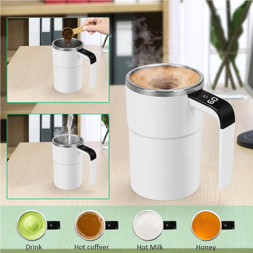 12oz Self Stirring Mug, Auto Magnetic Coffee Mug With LED Display Temperature, Rechargeable Automatic Stirring Cup