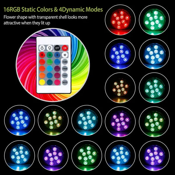 4Pcs Submersible RGB LED Lights IP68 Waterproof Underwater Color Changing Lamps Remote Control