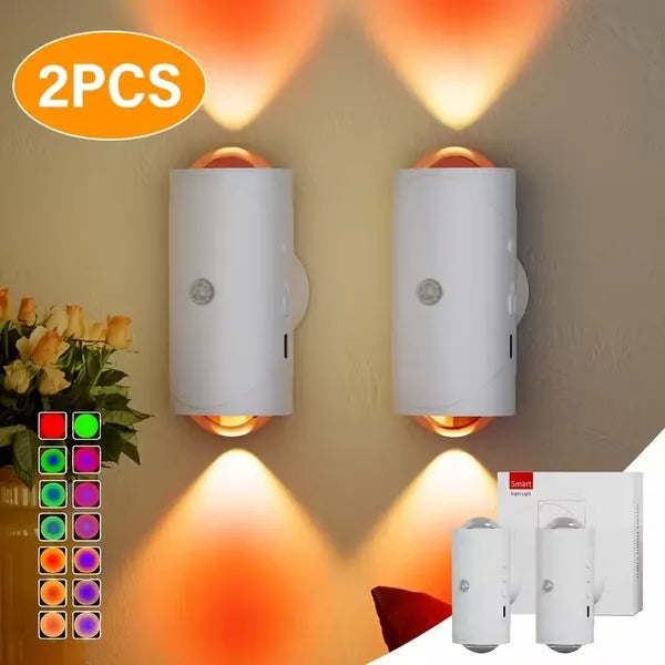 Motion Sensor Night Light Wall Lamp With USB Type-C Charging Ultra Long Battery Life Magnetic Mount Colorful Neon Colors Change For Bedroom Bathroom 2PCS